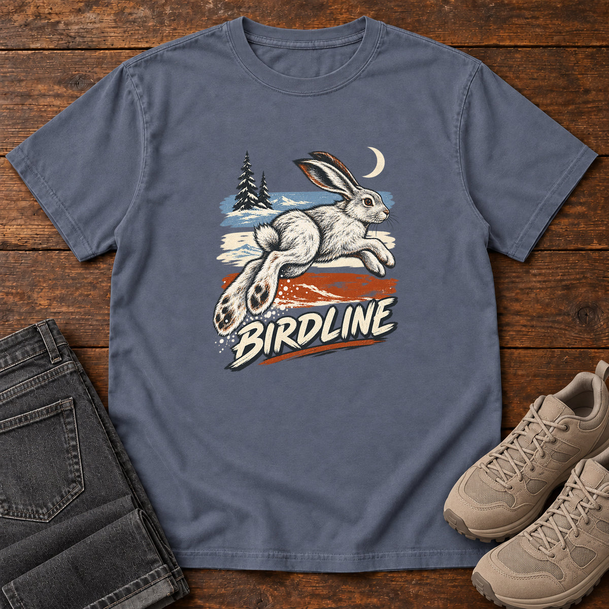 Birdline Hare Moon T-Shirt in Denim