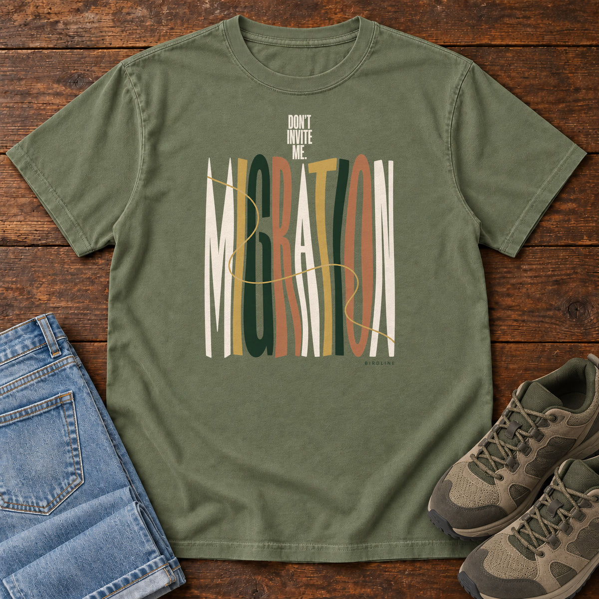 Don't Invite Me Migration T-Shirt in Moss