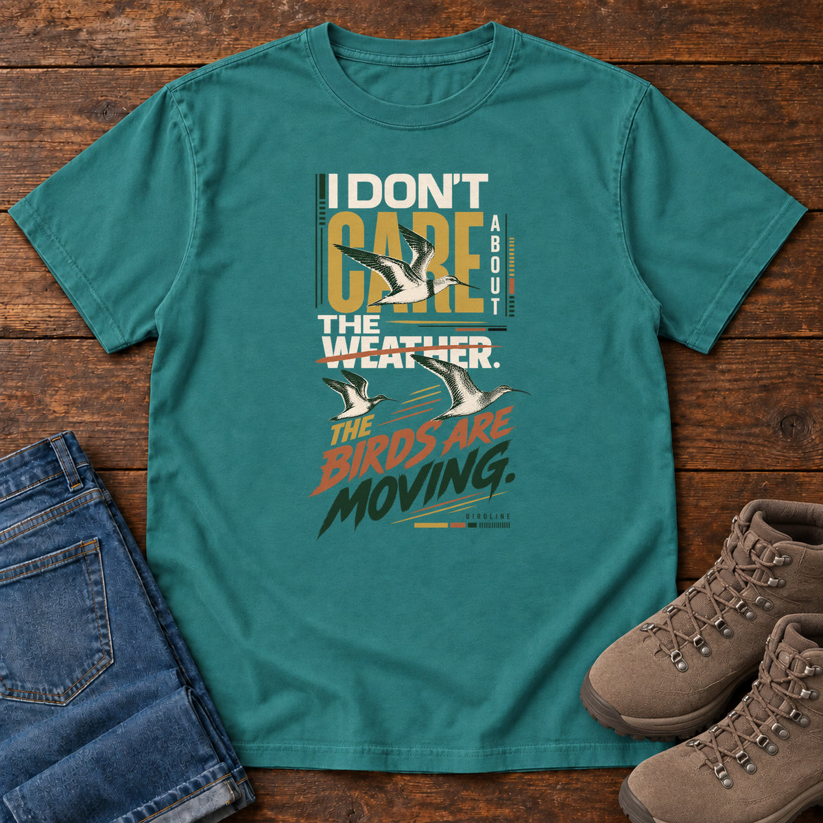 I Don't Care About the Weather the Birds Are Moving T-Shirt in Emerald