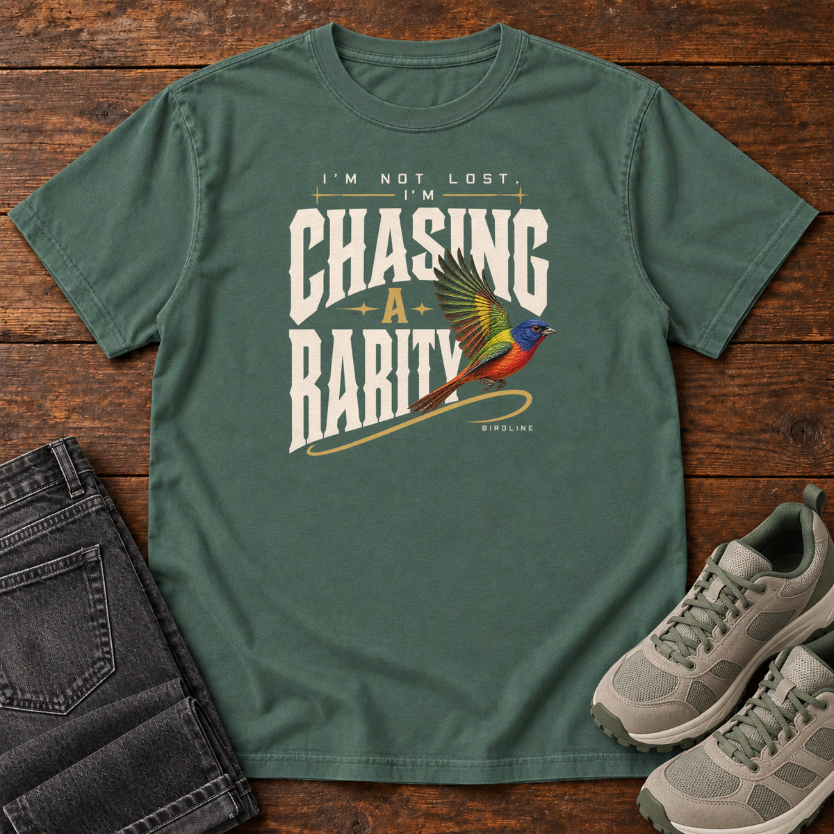 I'm Not Lost I'm Chasing a Rarity T-Shirt in Blue Spruce
