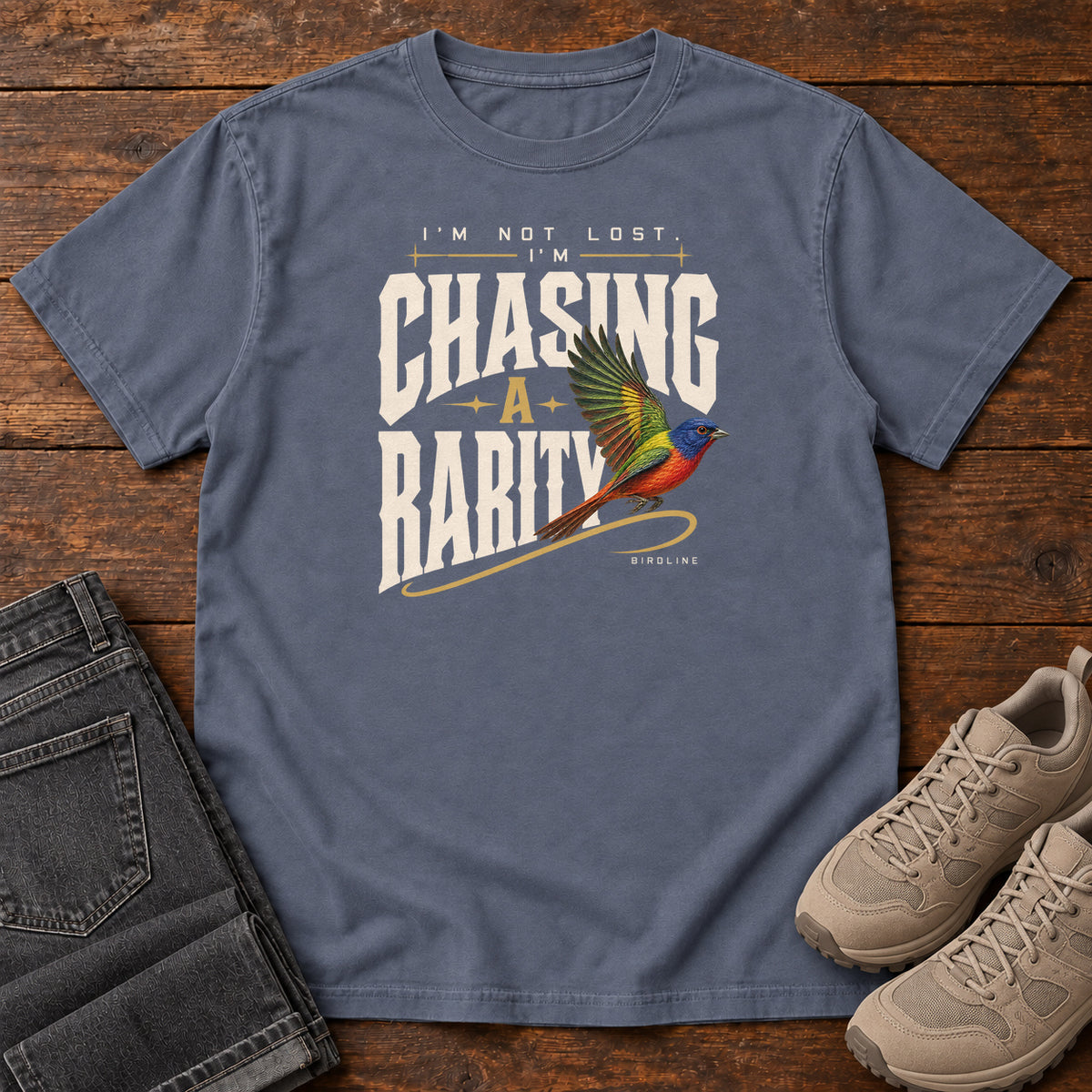 I'm Not Lost I'm Chasing a Rarity T-Shirt in Denim