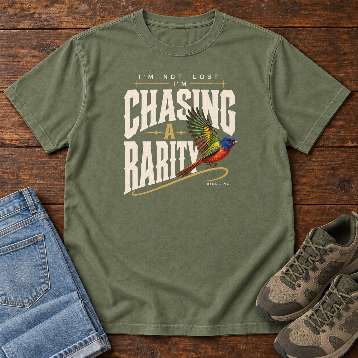I'm Not Lost I'm Chasing a Rarity T-Shirt in Moss