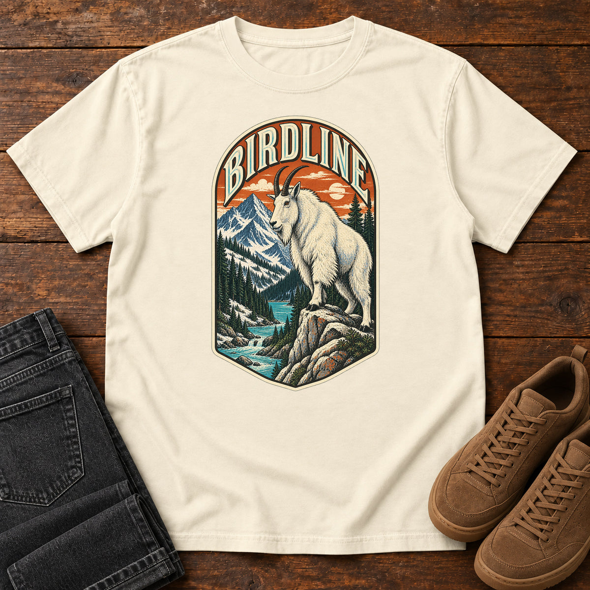 Birdline Mountain Goat Badge T-Shirt in Ivory