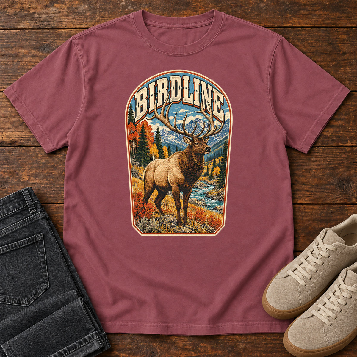 Birdline Elk Badge T-Shirt in Brick