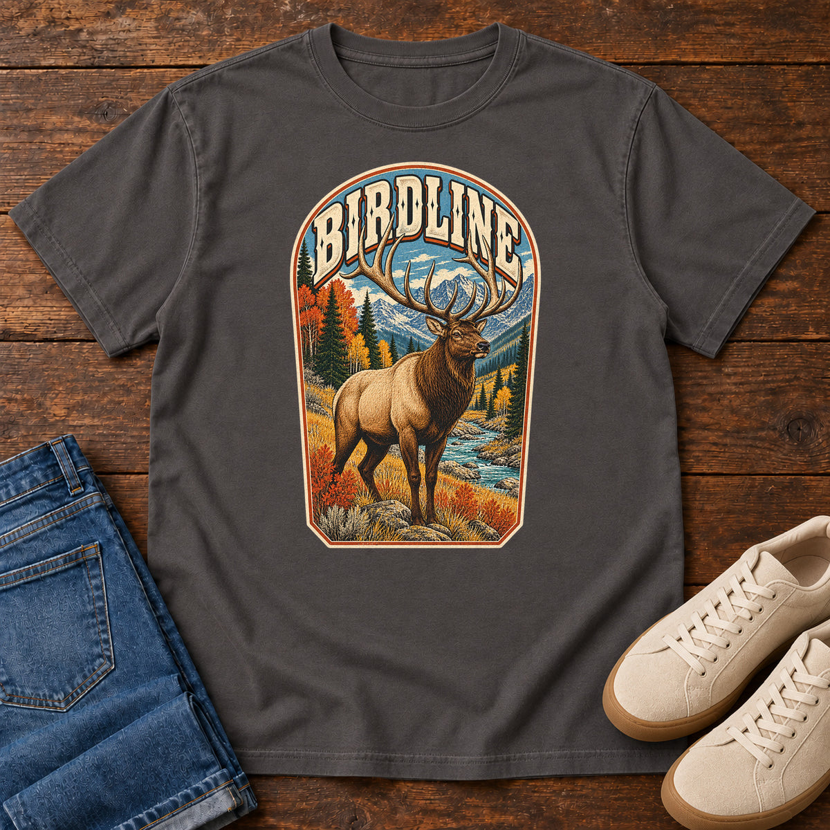 Birdline Elk Badge T-Shirt in Graphite