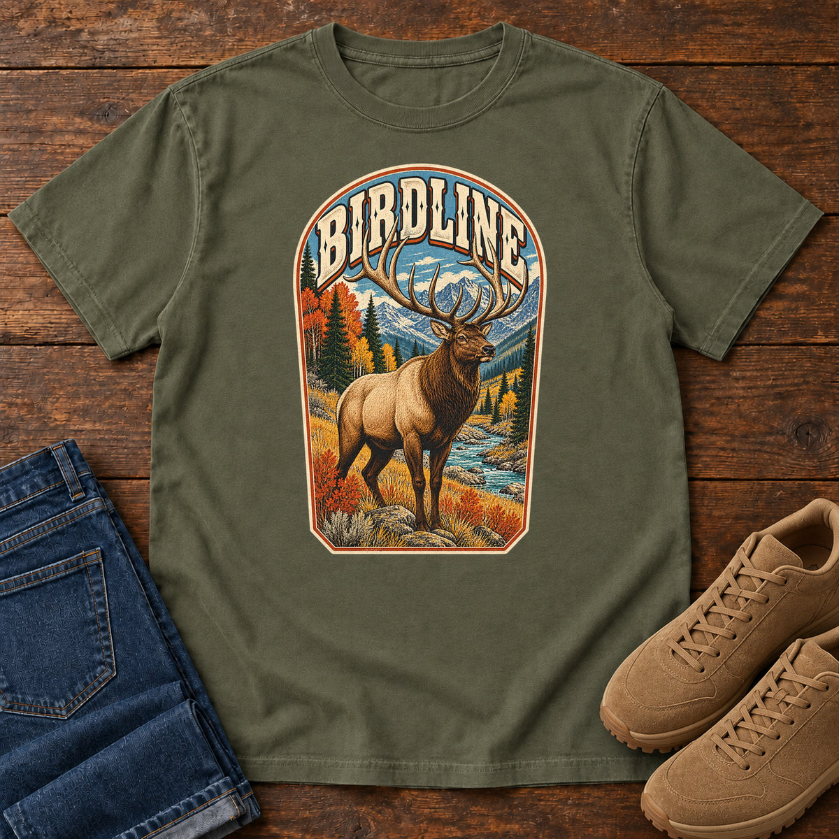Birdline Elk Badge T-Shirt in Sage