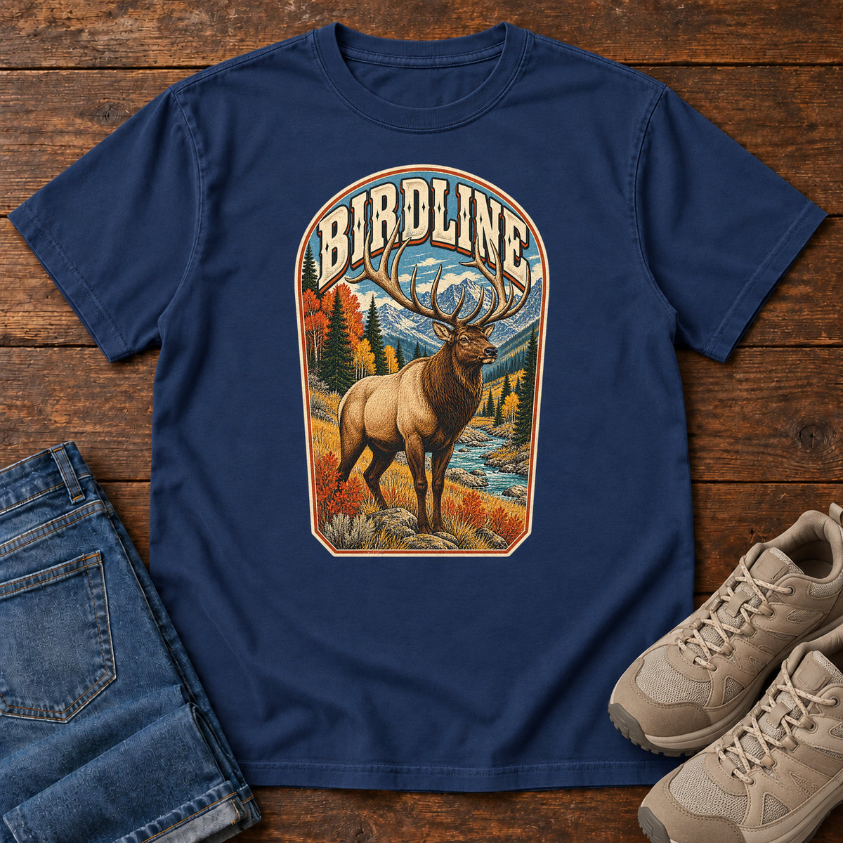 Birdline Elk Badge T-Shirt in True Navy