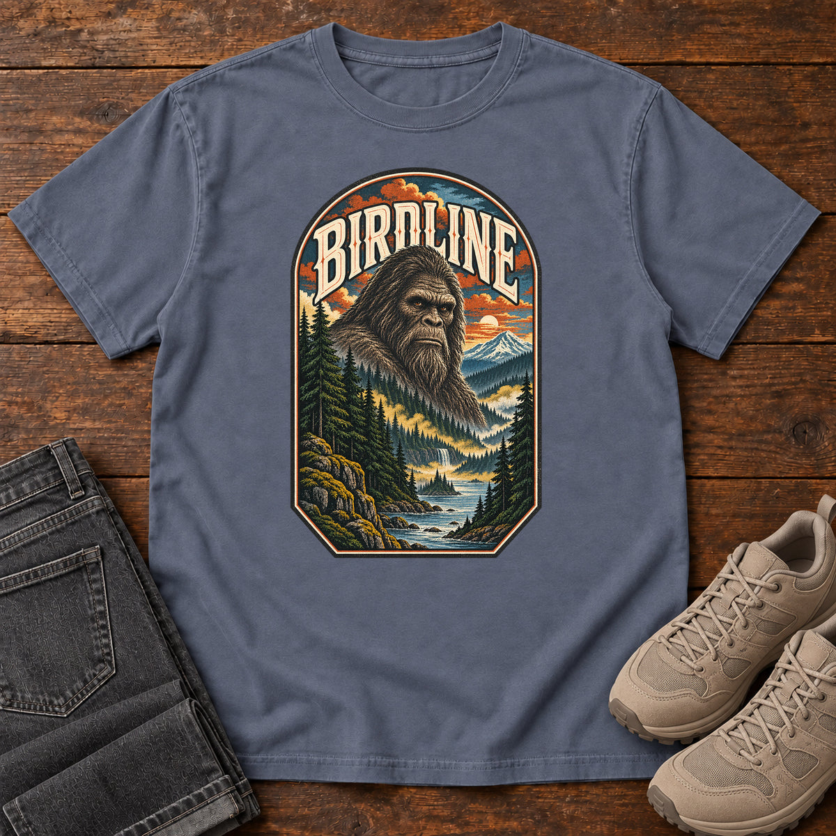 Birdline Bigfoot Badge T-Shirt in Denim