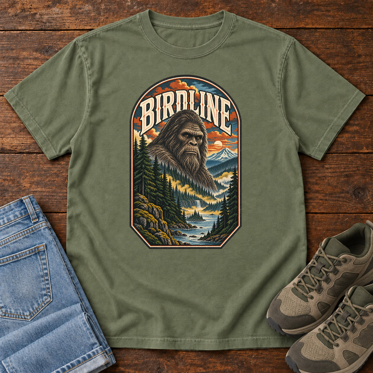 Birdline Bigfoot Badge T-Shirt in Moss