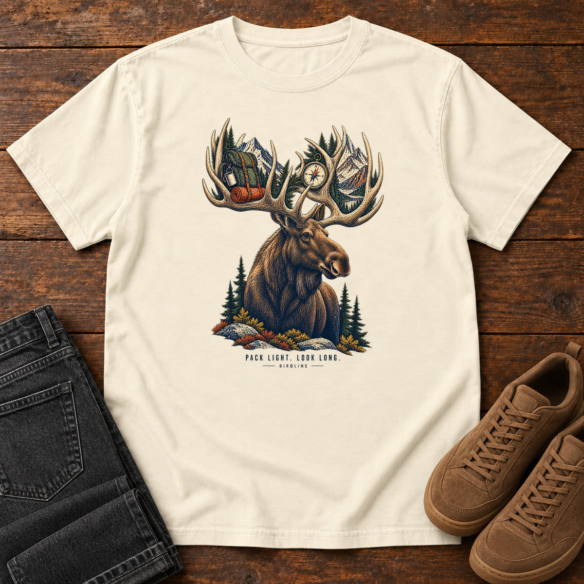 Pack Light Look Long Moose T-Shirt in Ivory