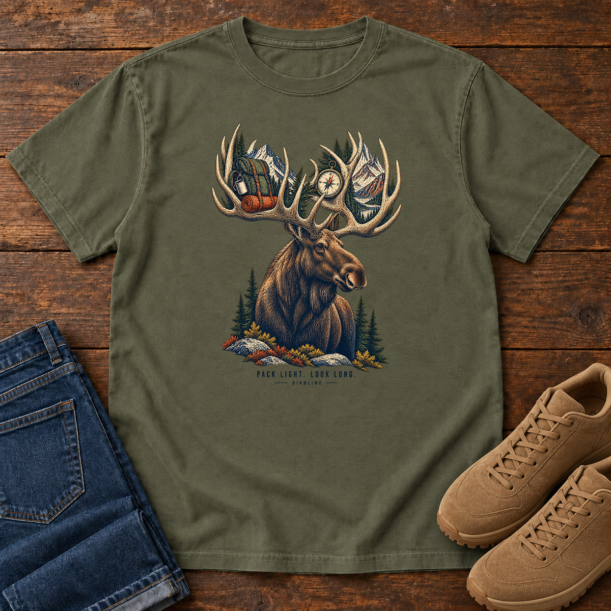 Pack Light Look Long Moose T-Shirt in Sage