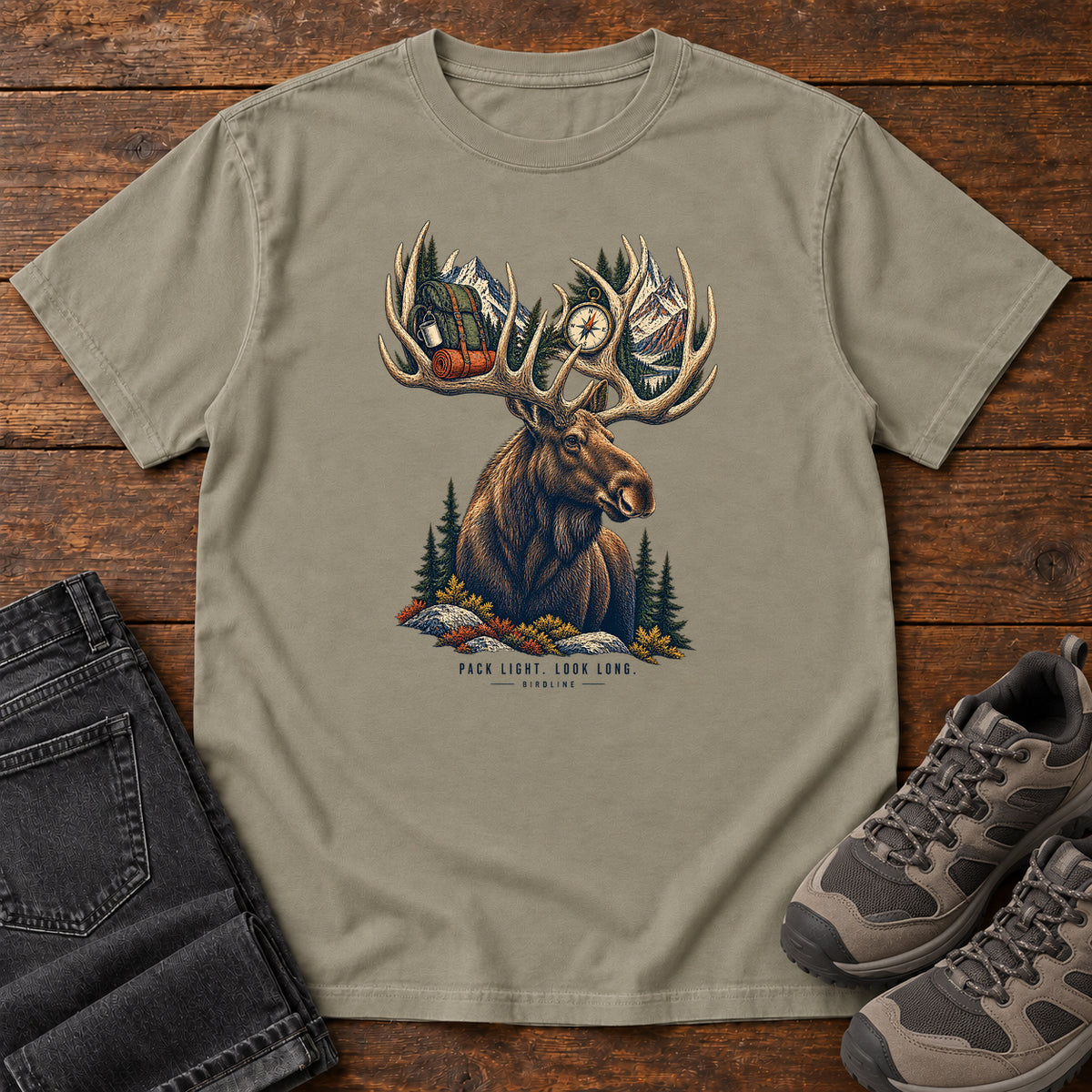 Pack Light Look Long Moose T-Shirt in Sandstone