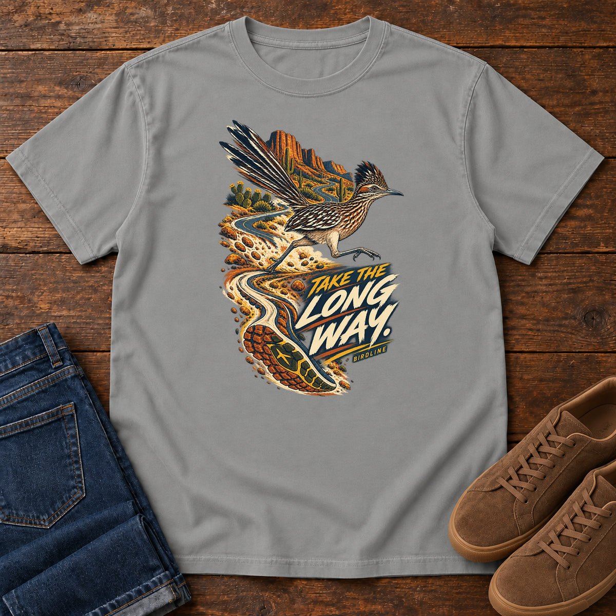 Take the Long Way Roadrunner T-Shirt in Grey