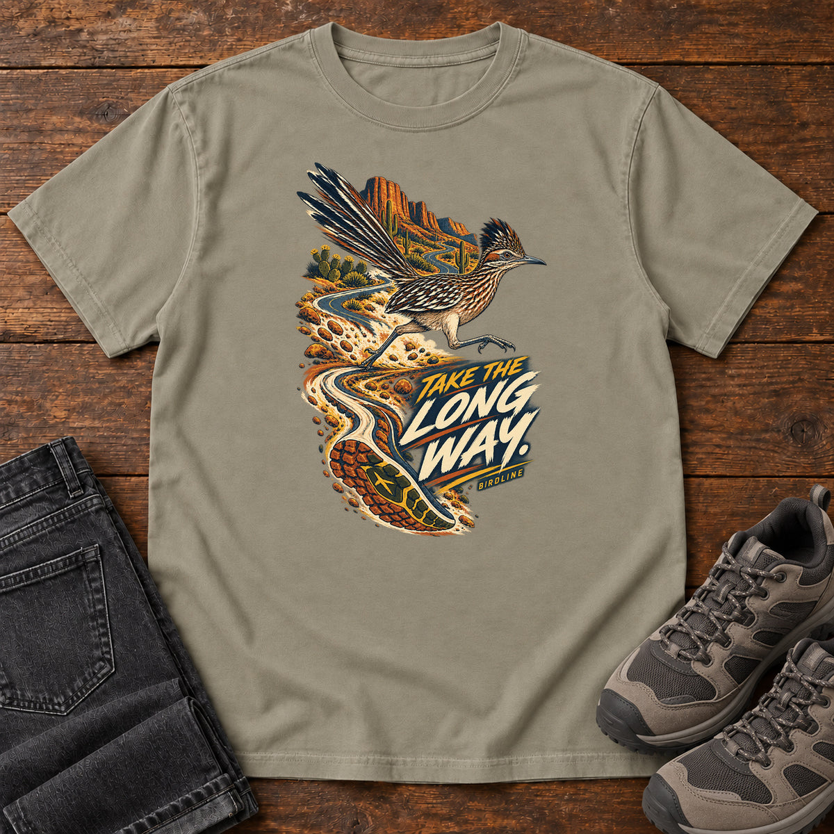 Take the Long Way Roadrunner T-Shirt in Sandstone