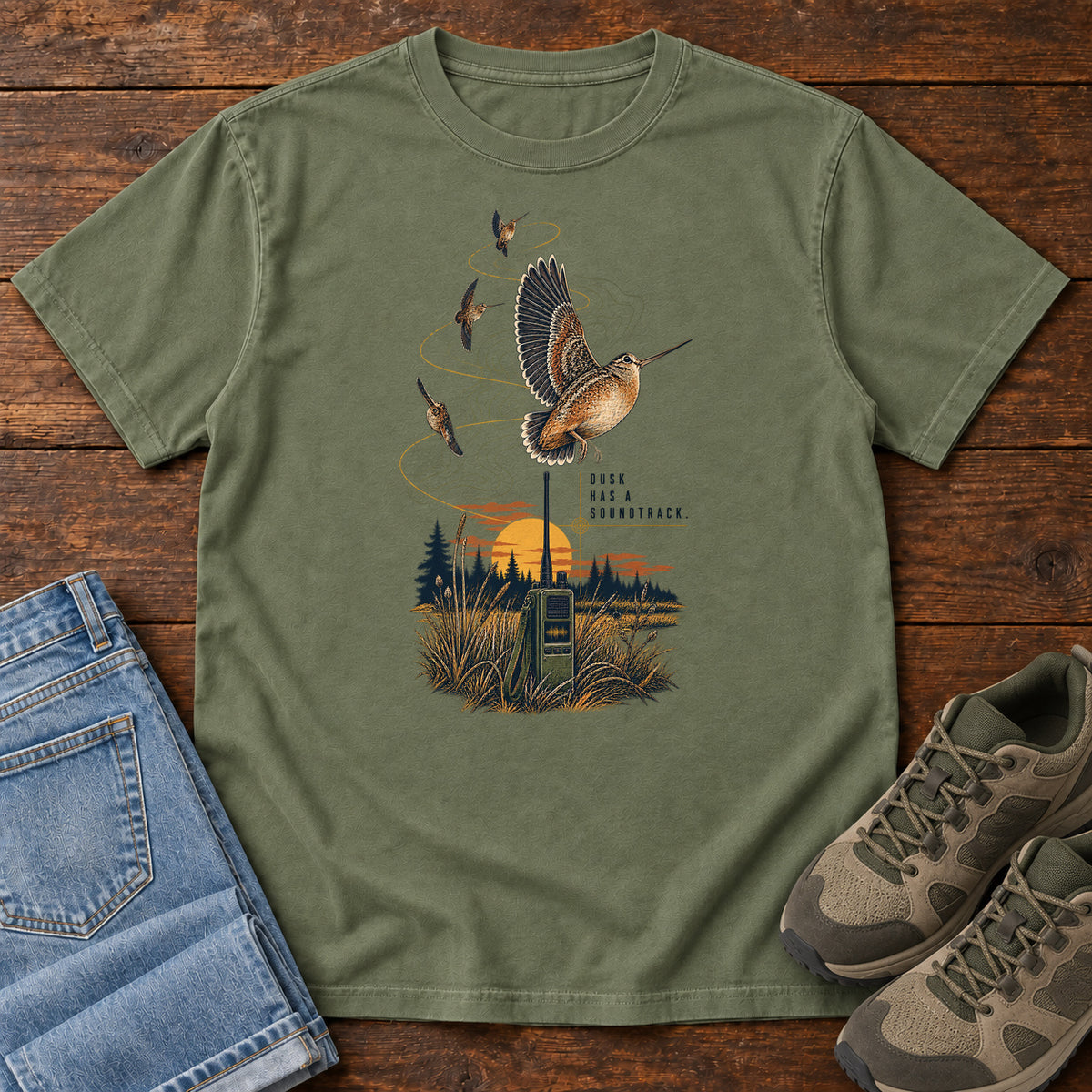 Bad Reception Bird Radio T-Shirt in Moss