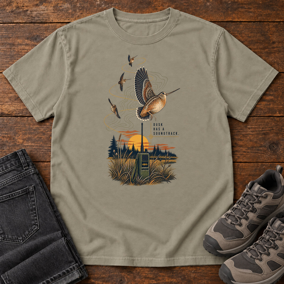 Bad Reception Bird Radio T-Shirt in Sandstone