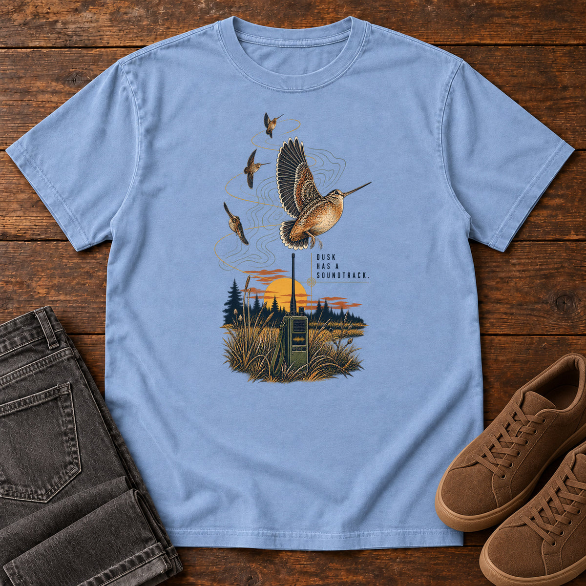Bad Reception Bird Radio T-Shirt in Washed Denim