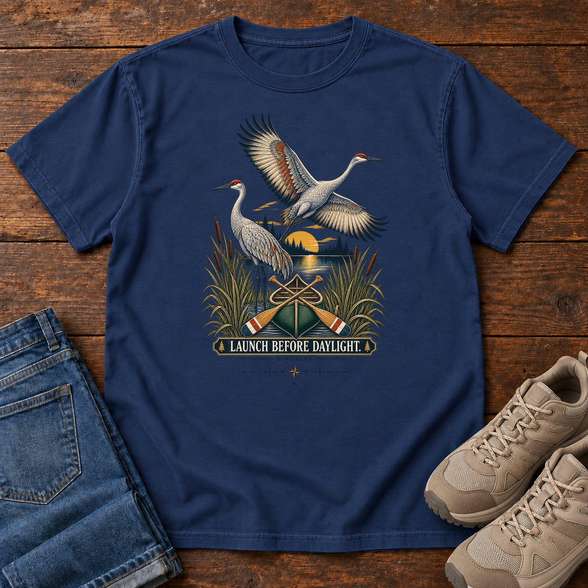 Launch Before Daylight Cranes T-Shirt in True Navy