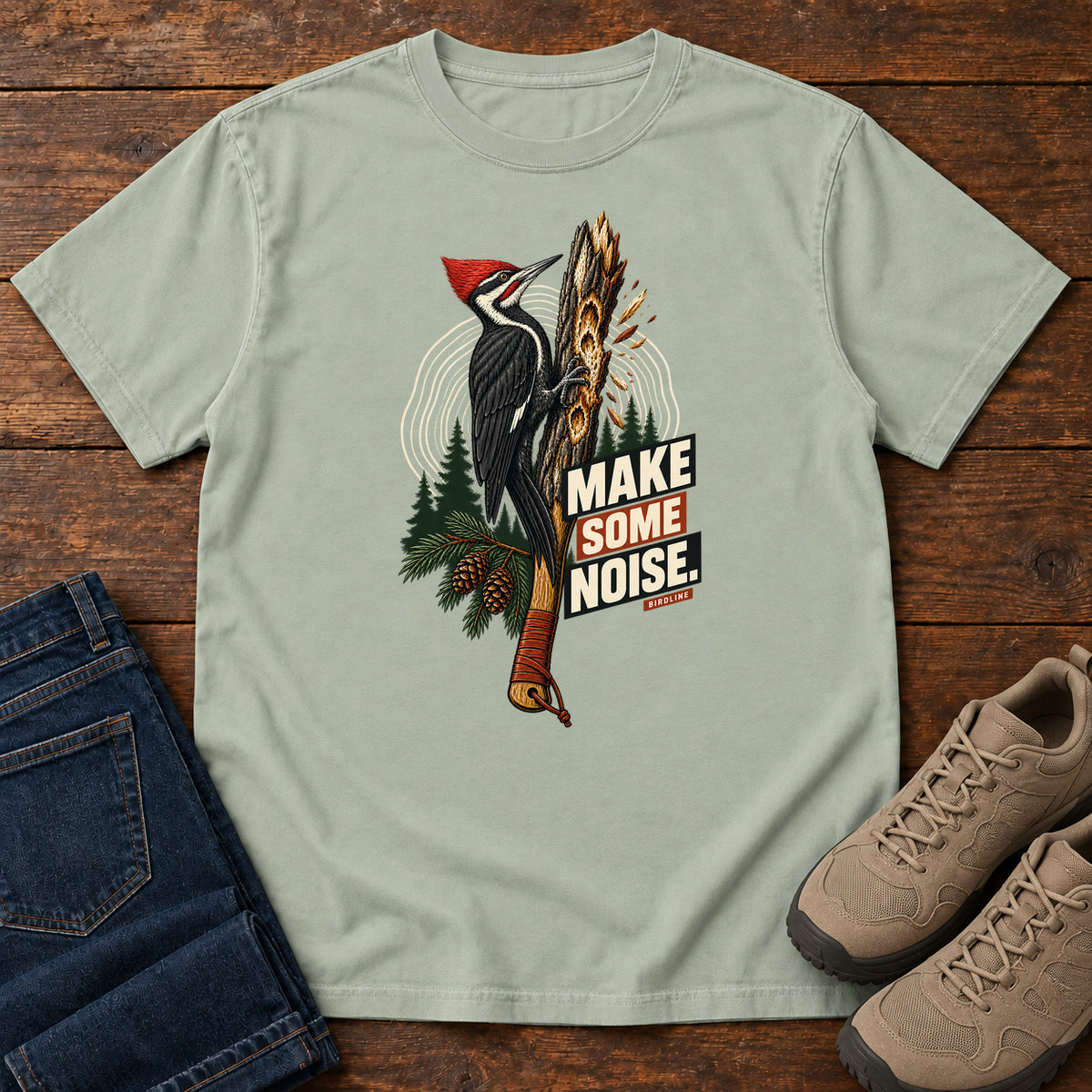 Make Some Noise Woodpecker T-Shirt in Bay