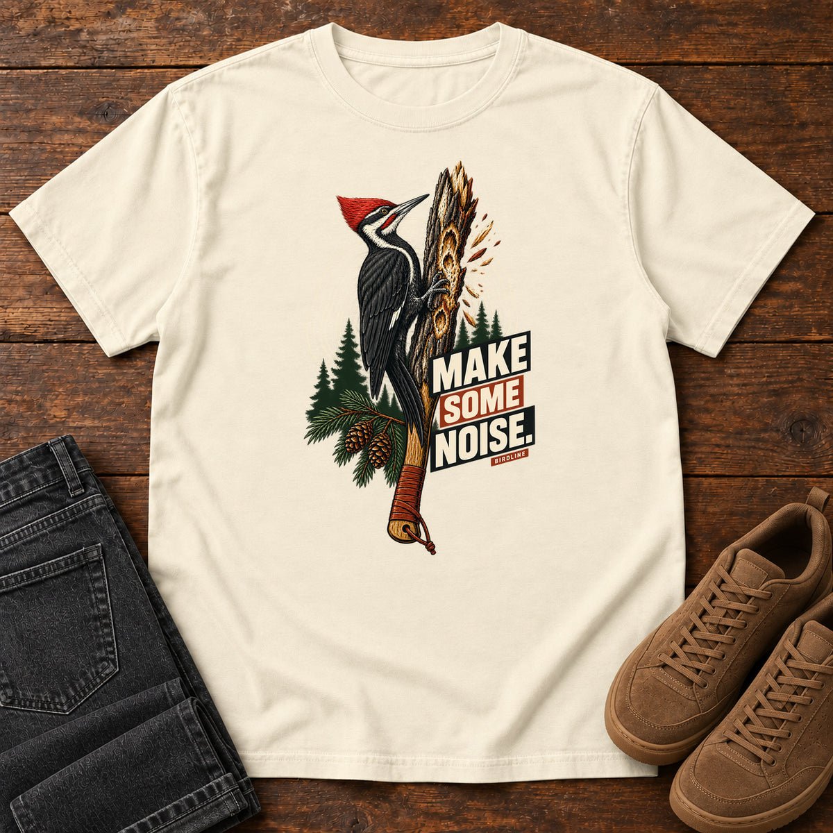 Make Some Noise Woodpecker T-Shirt in Ivory