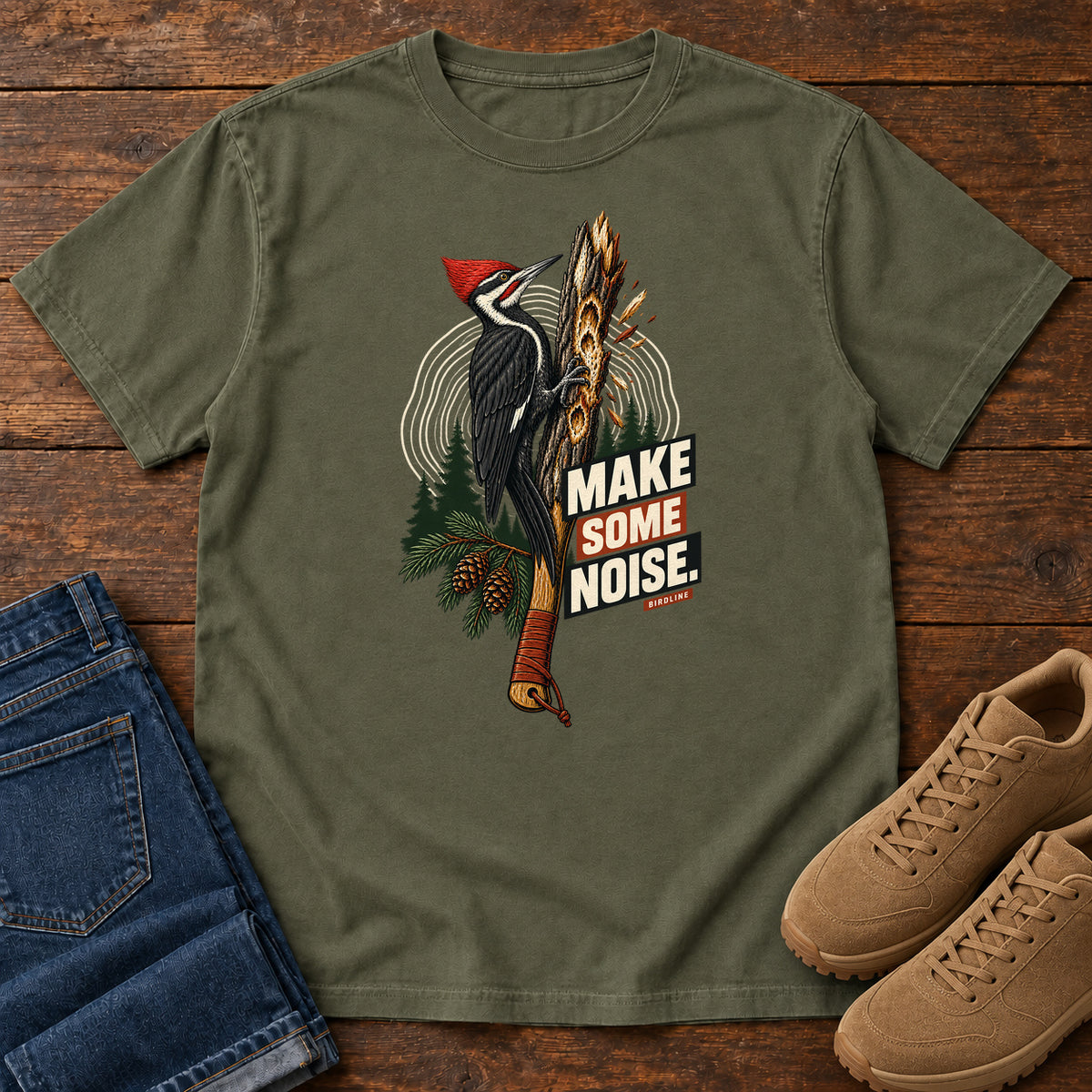 Make Some Noise Woodpecker T-Shirt in Sage