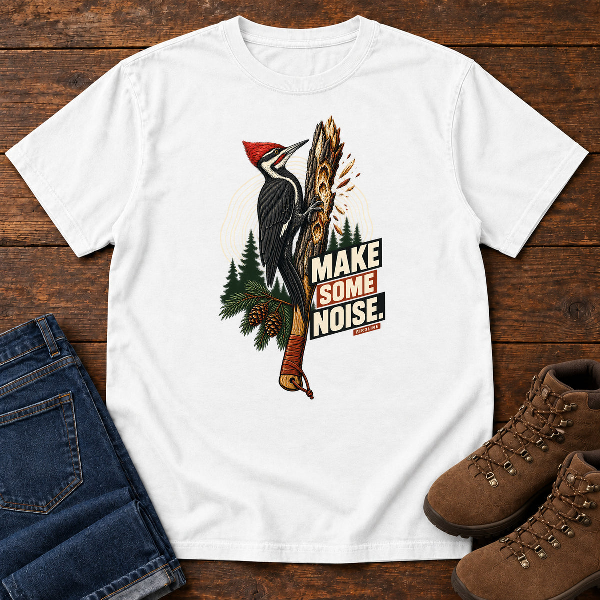 Make Some Noise Woodpecker T-Shirt in White