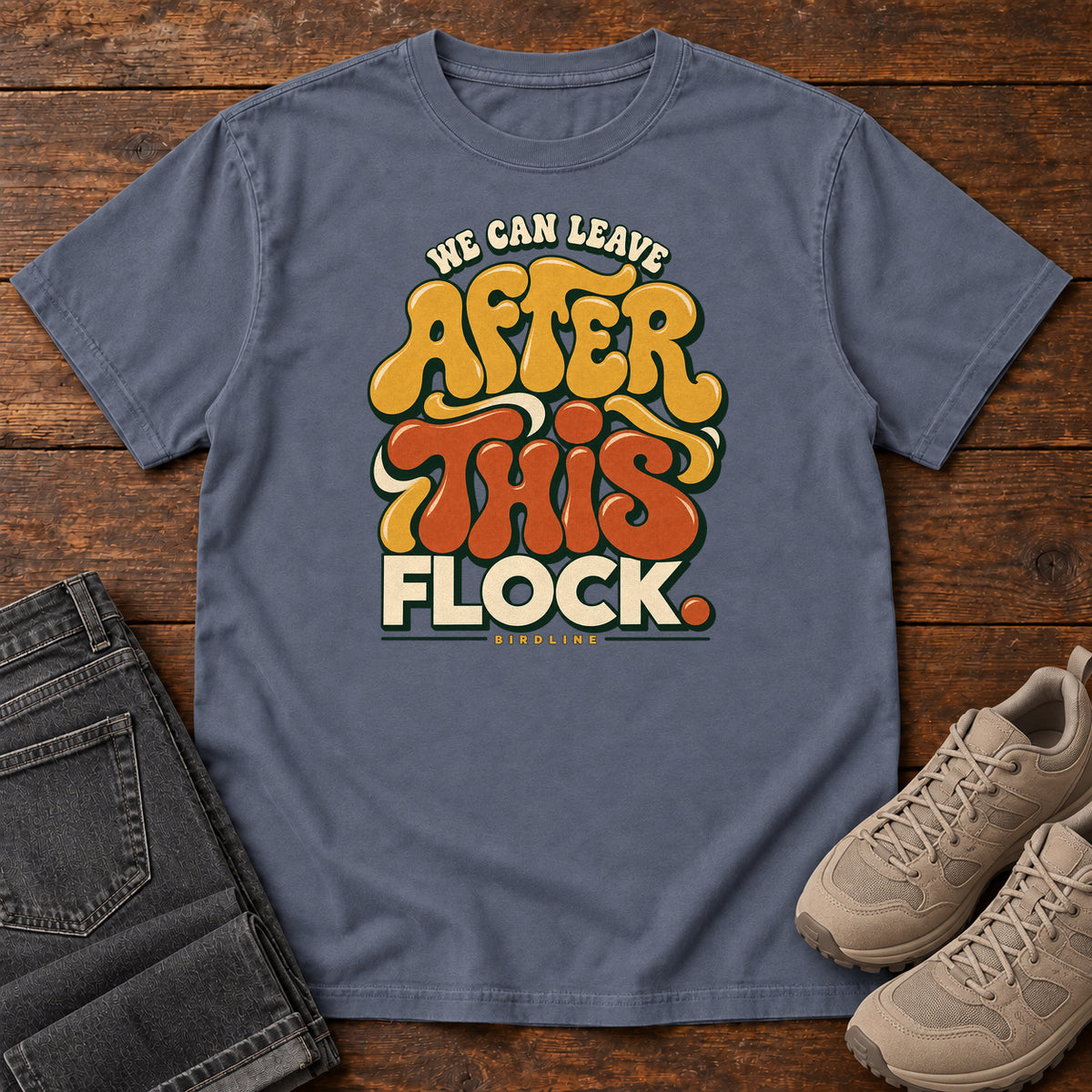 We Can Leave After This Flock T-Shirt in Denim