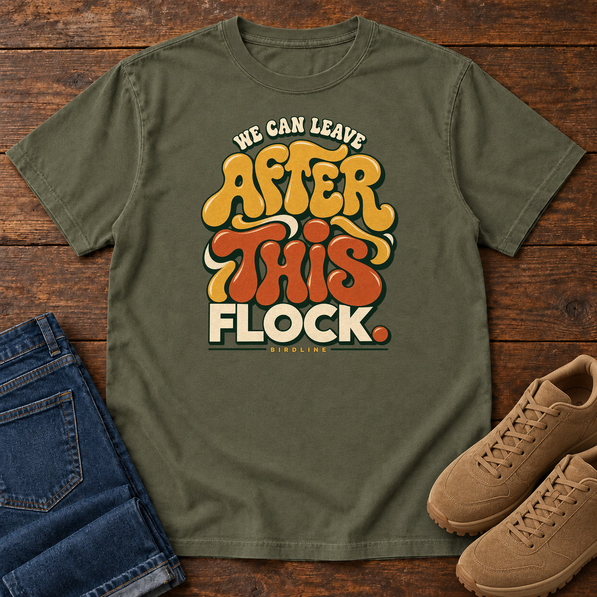 We Can Leave After This Flock T-Shirt in Sage
