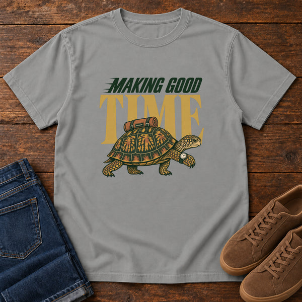 Making Good Time T-Shirt in Grey, front view