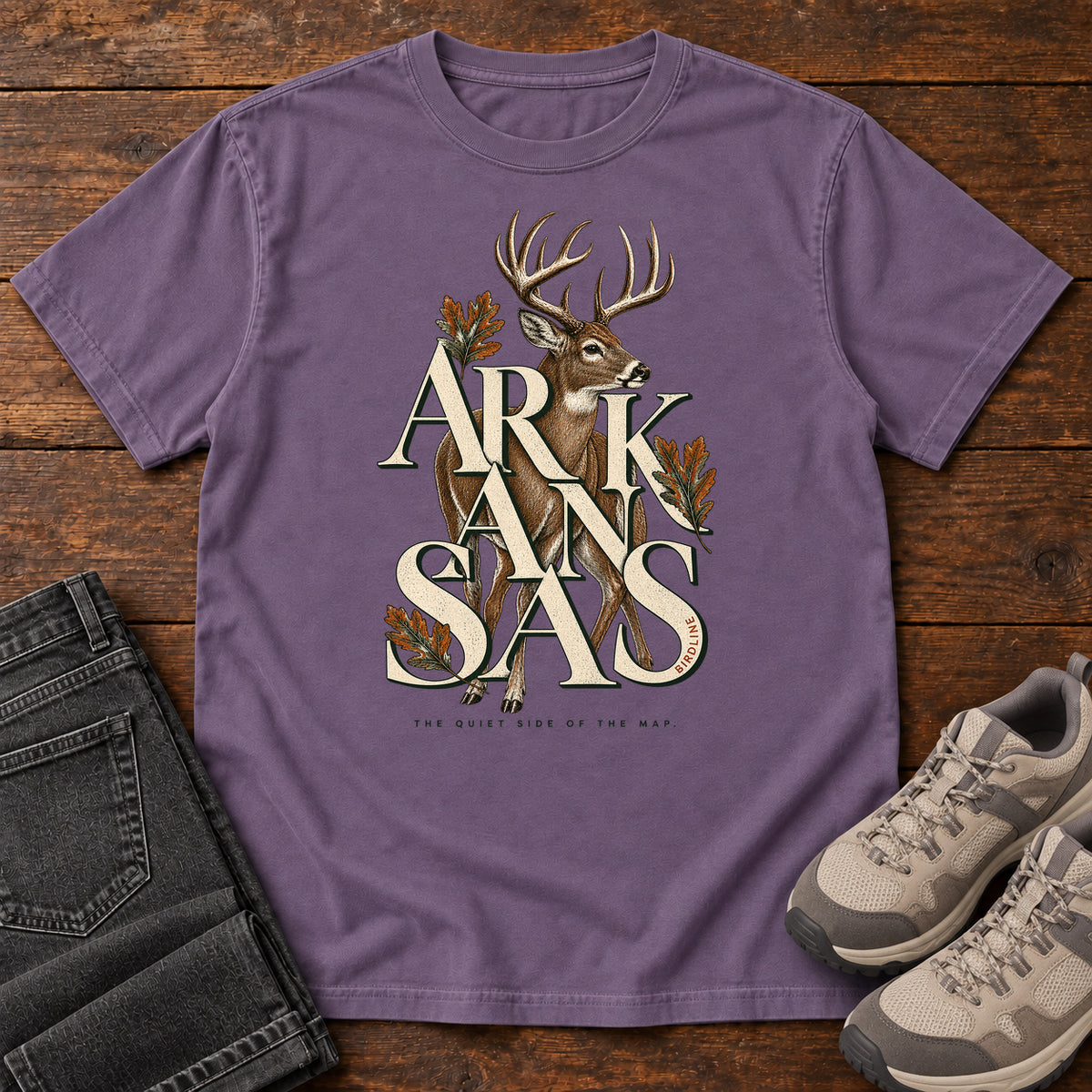 Arkansas the Quiet Side Deer T-Shirt in Grape
