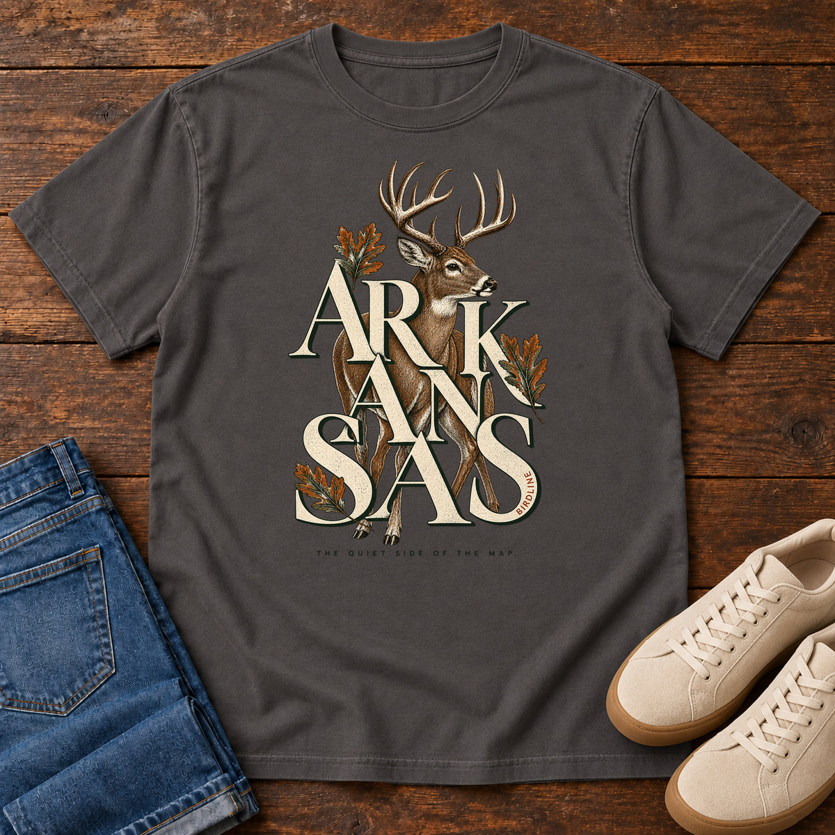 Arkansas the Quiet Side Deer T-Shirt in Graphite