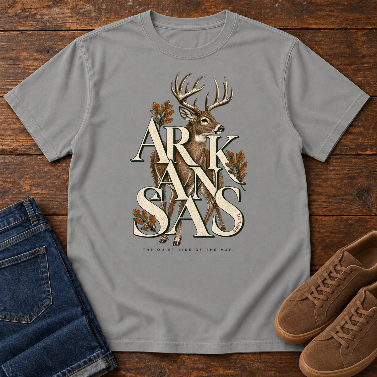 Arkansas the Quiet Side Deer T-Shirt in Grey