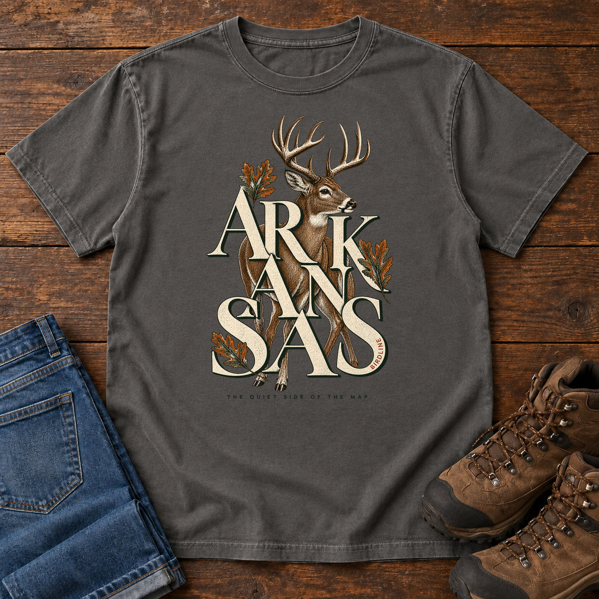 Arkansas the Quiet Side Deer T-Shirt in Pepper