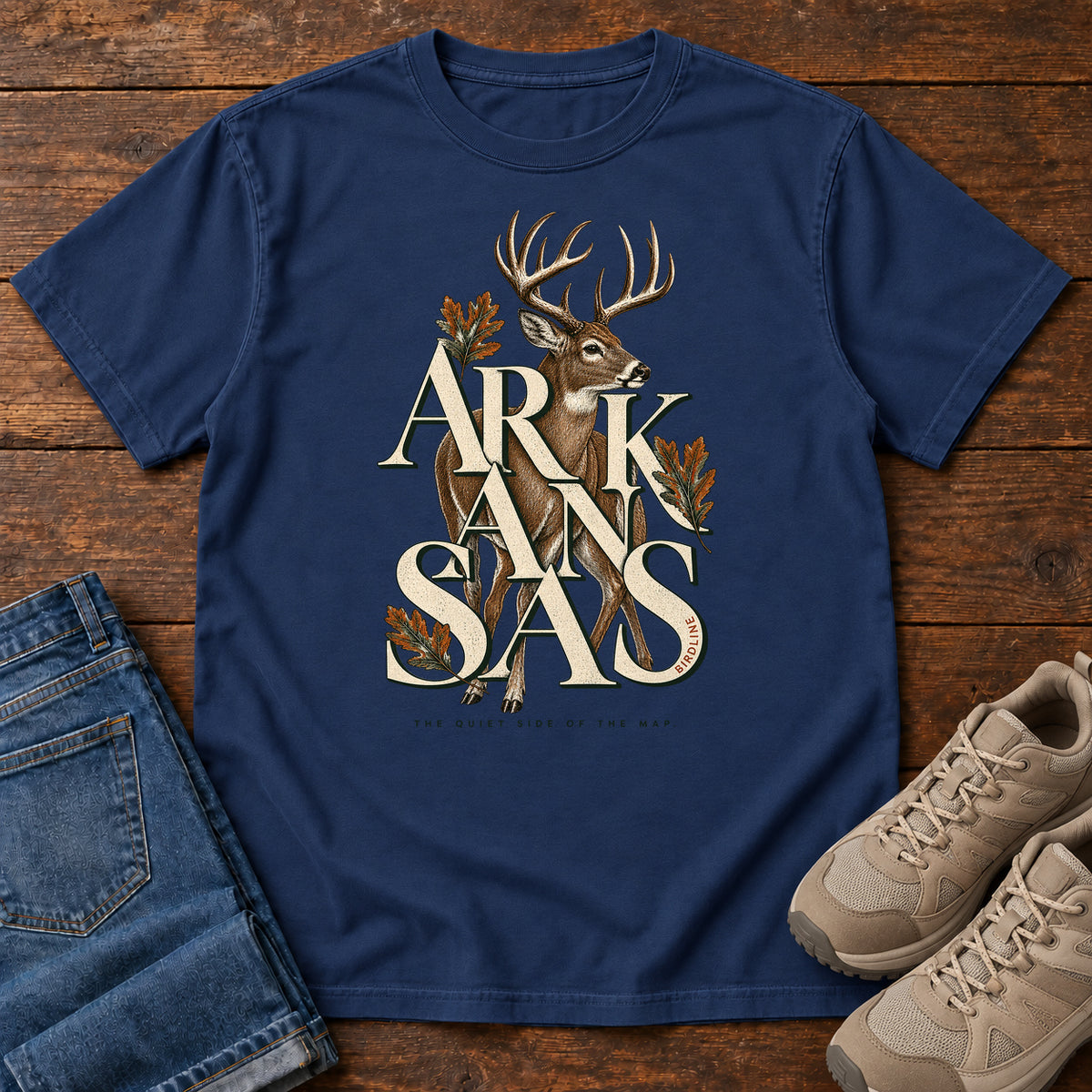 Arkansas the Quiet Side Deer T-Shirt in True Navy
