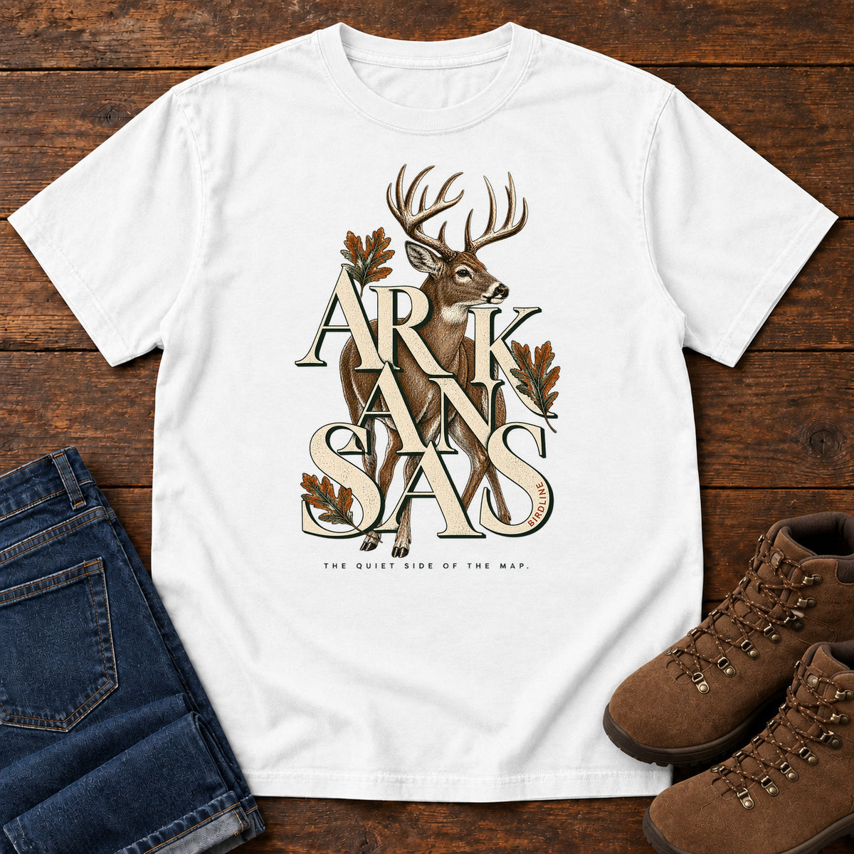 Arkansas the Quiet Side Deer T-Shirt in White