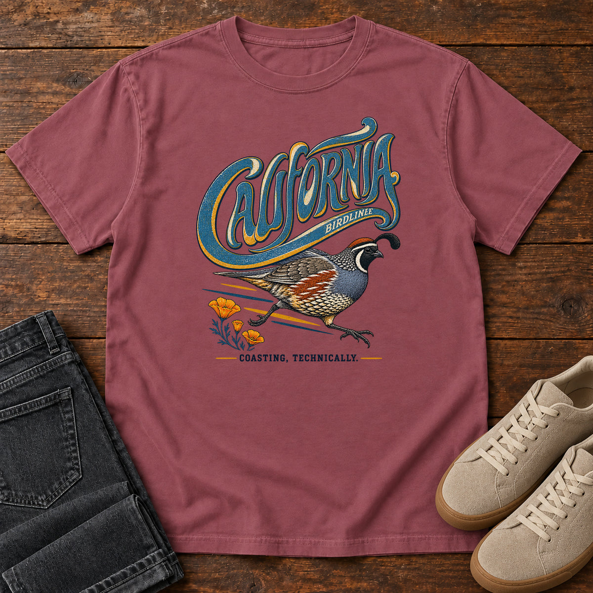 California Coasting Technically Quail T-Shirt in Brick