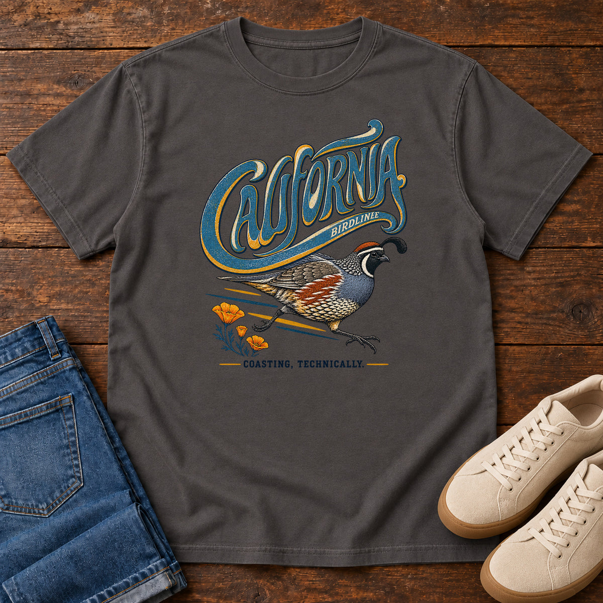 California Coasting Technically Quail T-Shirt in Graphite
