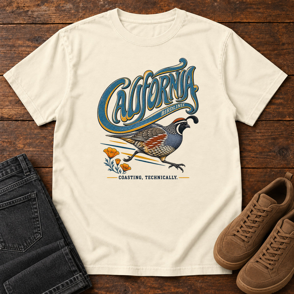 California Coasting Technically Quail T-Shirt in Ivory
