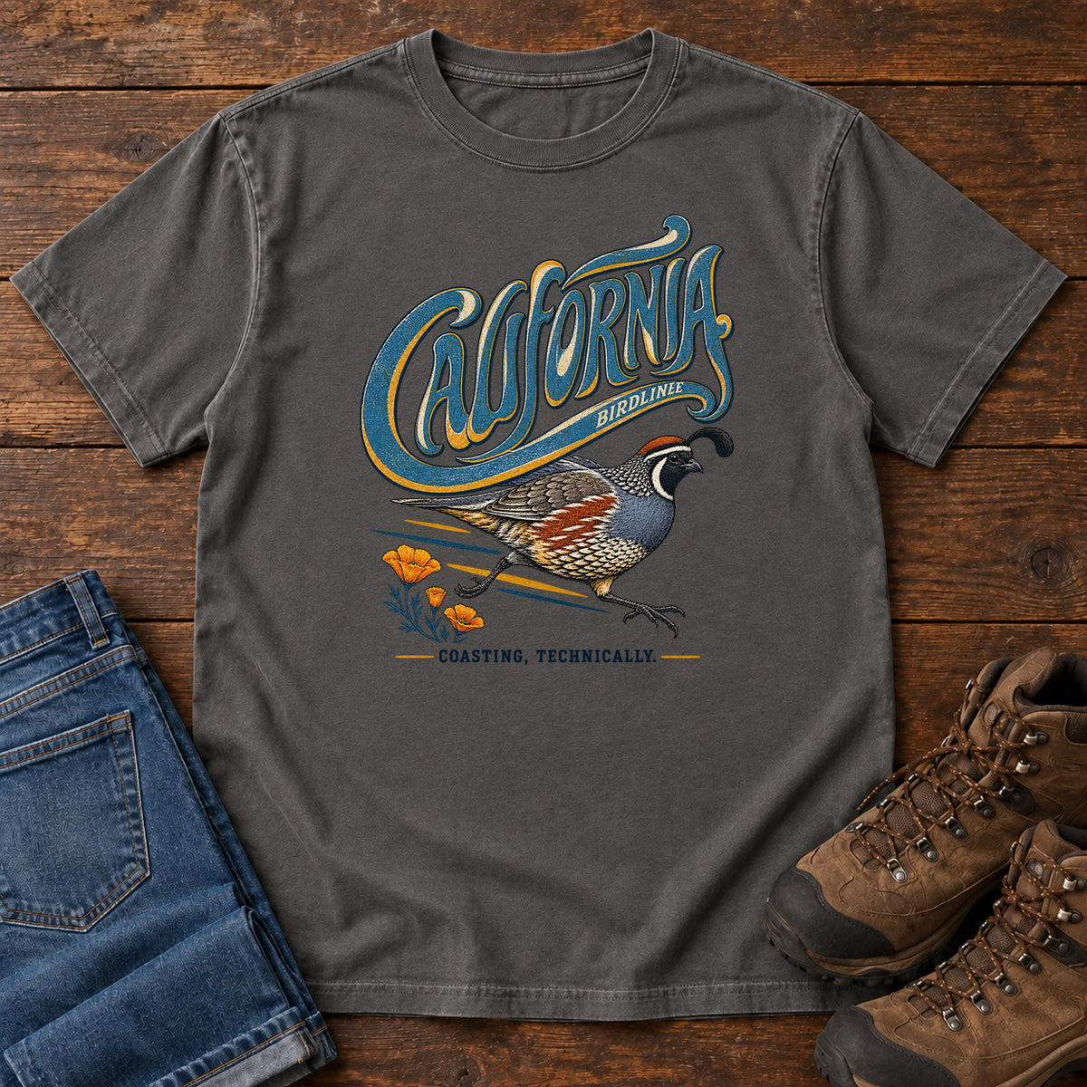 California Coasting Technically Quail T-Shirt in Pepper