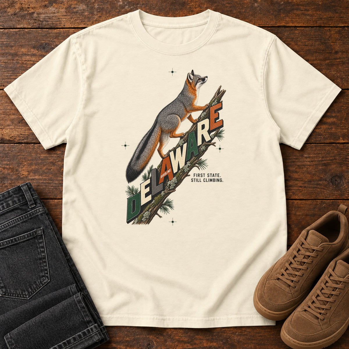 Delaware First State Still Climbing Fox T-Shirt in Ivory