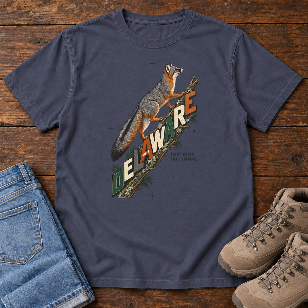 Delaware First State Still Climbing Fox T-Shirt in Navy