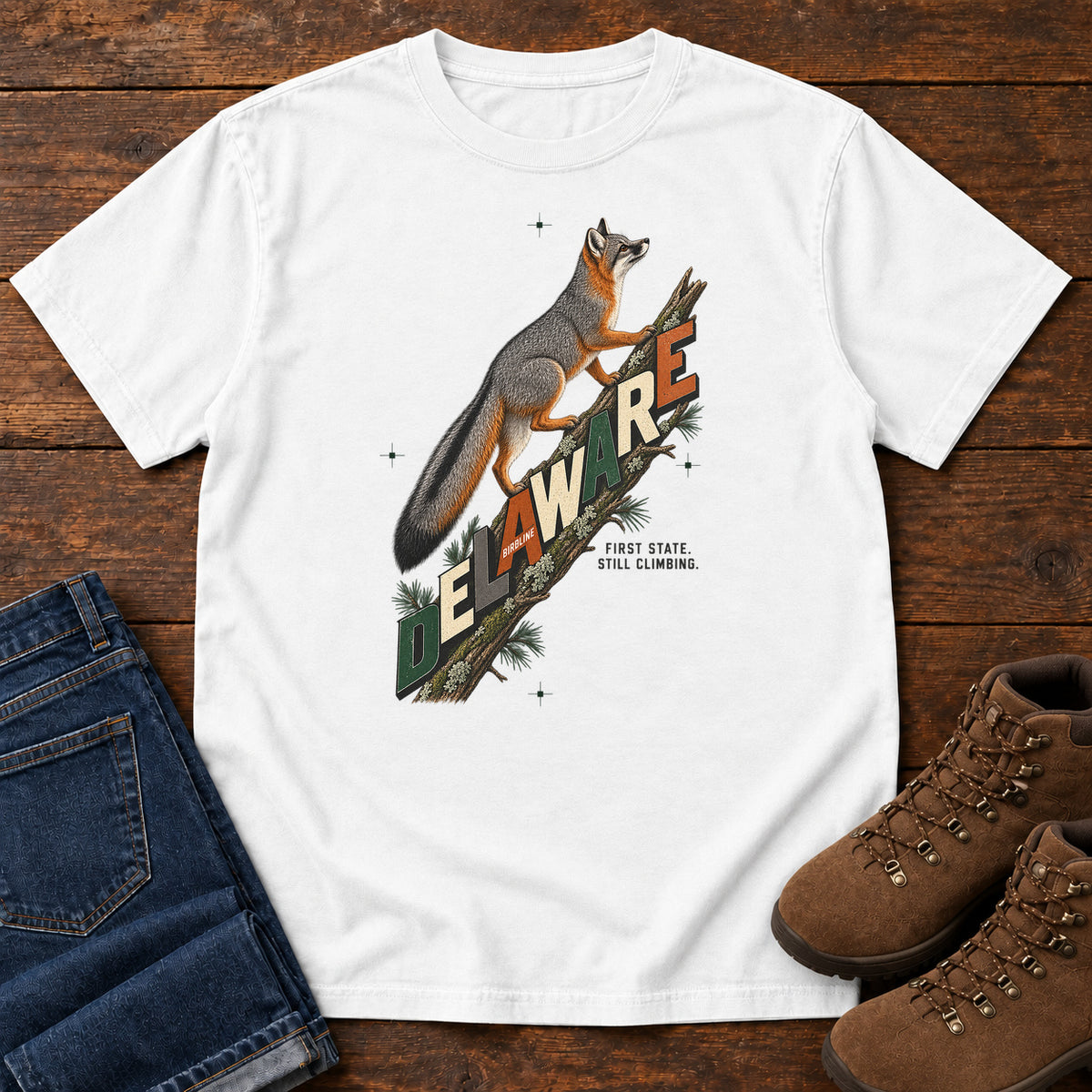 Delaware First State Still Climbing Fox T-Shirt in White