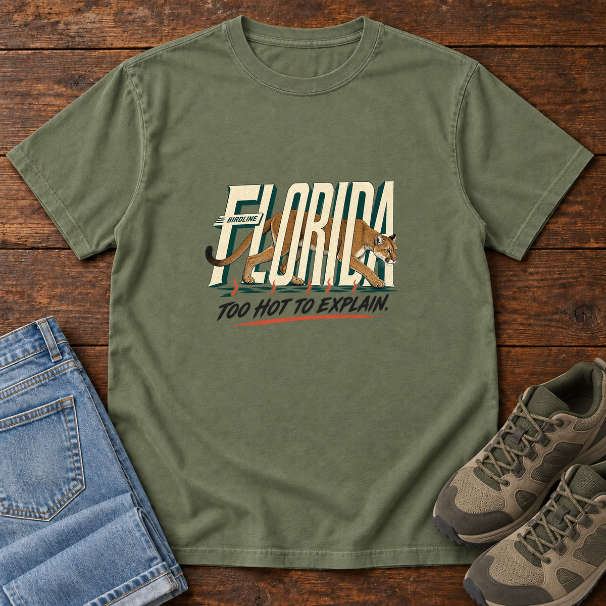 Florida Too Hot to Explain Panther T-Shirt in Moss