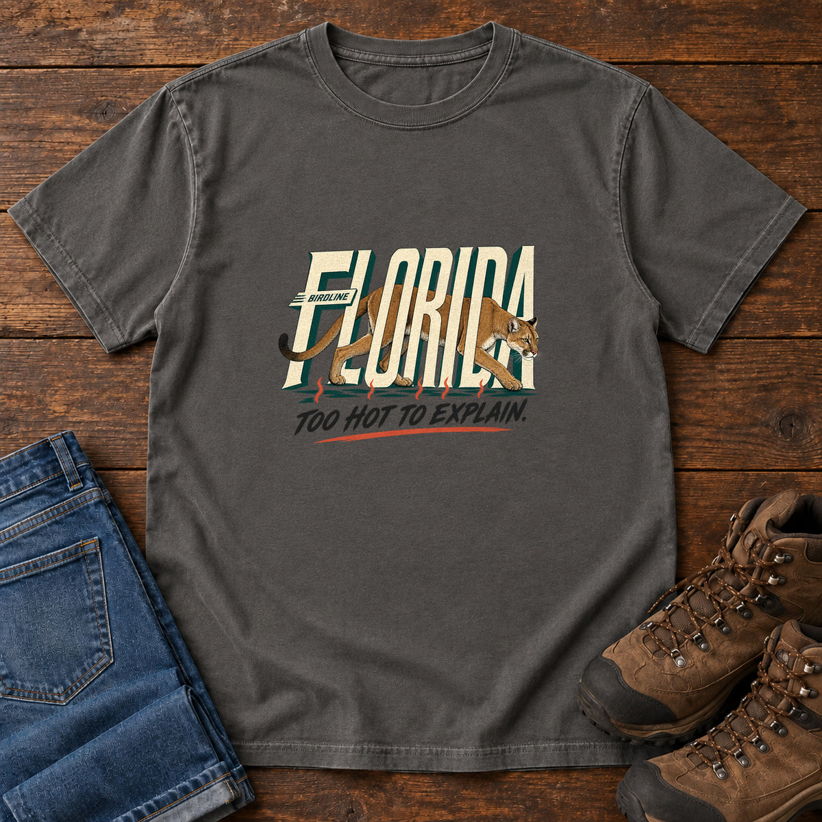 Florida Too Hot to Explain Panther T-Shirt in Pepper