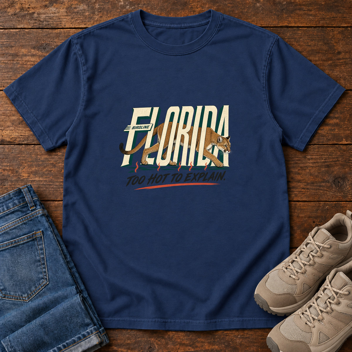 Florida Too Hot to Explain Panther T-Shirt in True Navy
