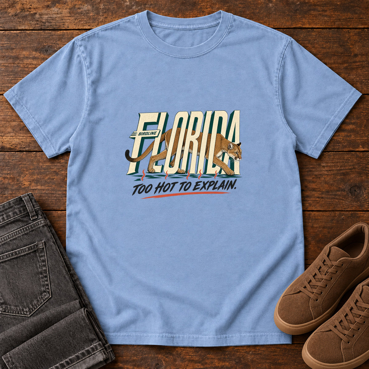 Florida Too Hot to Explain Panther T-Shirt in Washed Denim