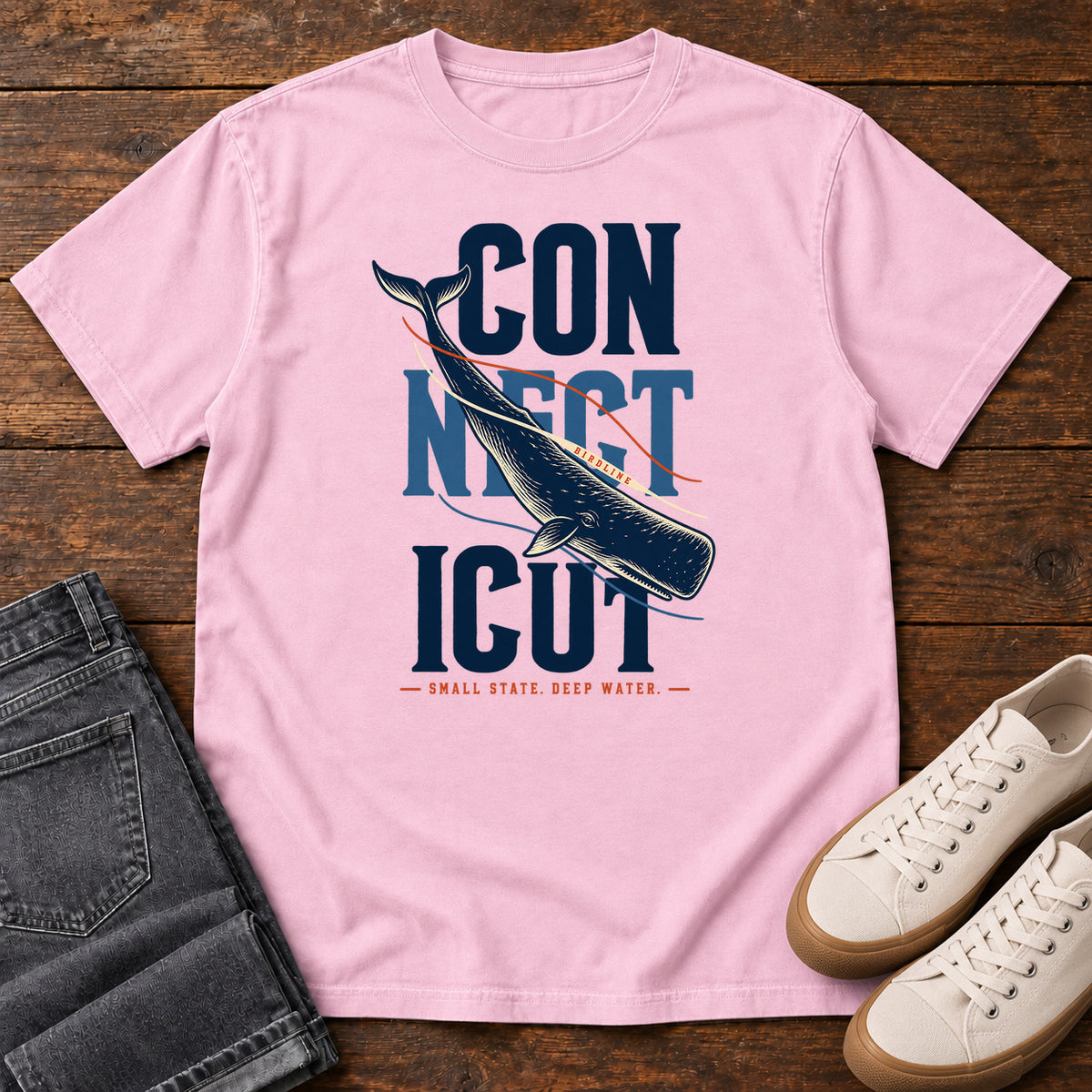 Connecticut Small State Deep Water Whale T-Shirt in Blossom