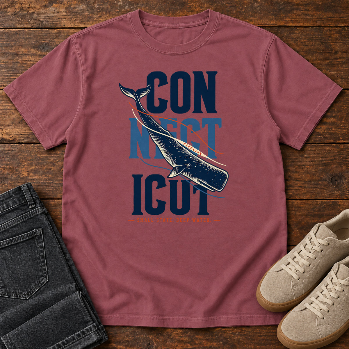 Connecticut Small State Deep Water Whale T-Shirt in Brick