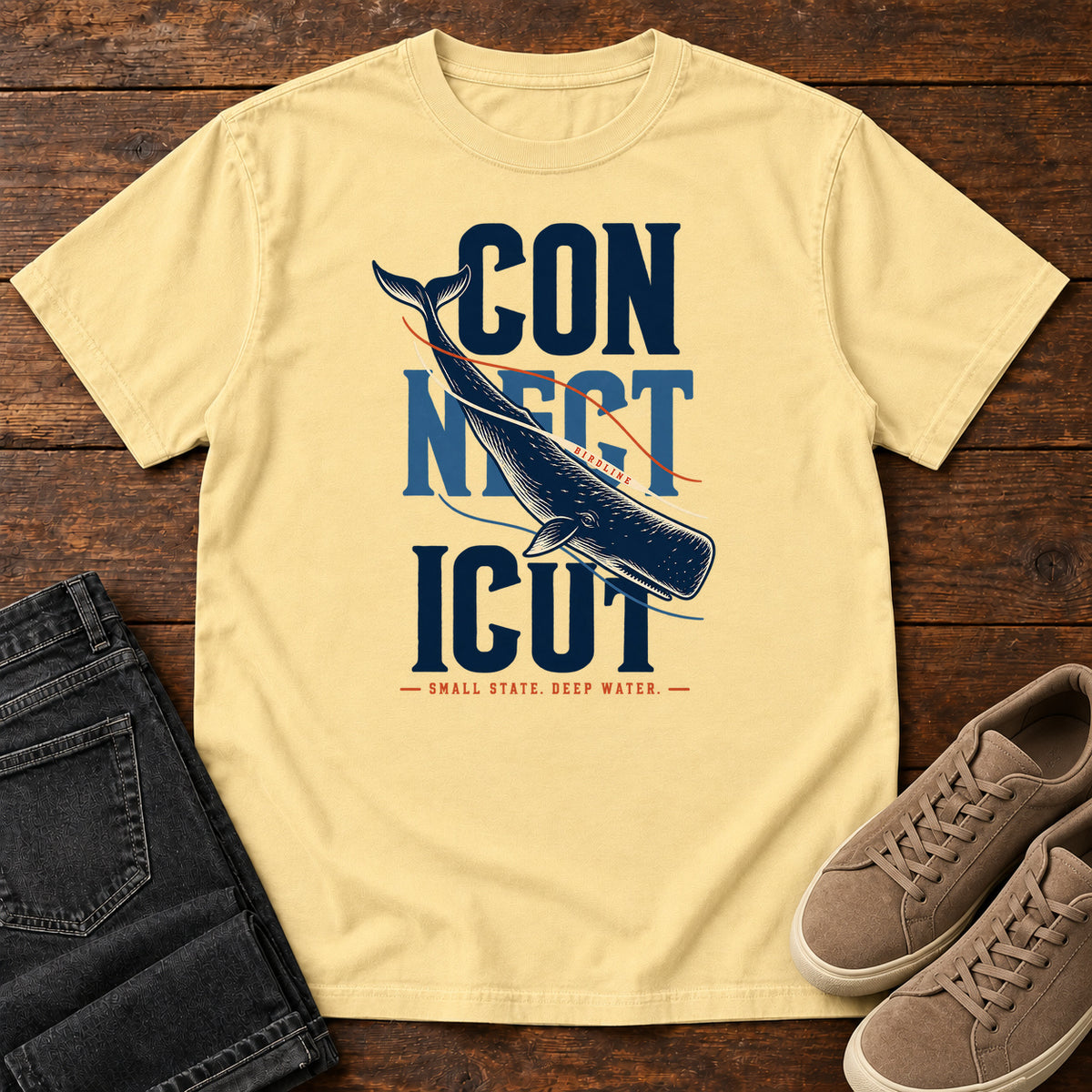 Connecticut Small State Deep Water Whale T-Shirt in Butter