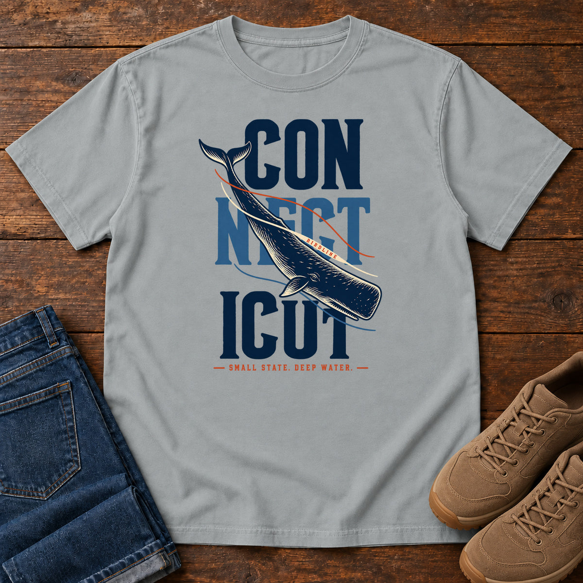 Connecticut Small State Deep Water Whale T-Shirt in Granite